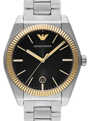 Emporio Armani Federico Black Dial Silver Steel Strap Watch for Men - AR80077