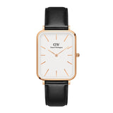Daniel Wellington Quadro White Dial Black Leather Strap Watch For Women - DW00100450