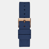 Guess Multifunction Crystals Rose Gold Dial Blue Rubber Strap Watch For Women - GW0439L4