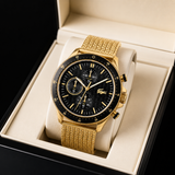 Lacoste Neoheritage Chronograph Black Dial Gold Mesh Strap Watch for Men - 2011254