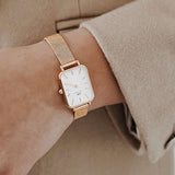 Daniel Wellington Quadro Melrose White Dial Gold Mesh Strap Watch For Women - DW00100431