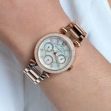 Michael Kors Parker White Dial Rose Gold Steel Strap Watch for Women - MK5616