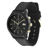 Lacoste 12.12 Chronograph Black Dial Black Silicon Strap Watch for Men - 2011012