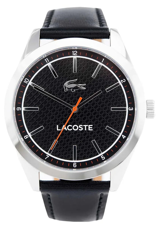 Lacoste Edmonton Black Dial Black Leather Strap Watch for Men - 2010888