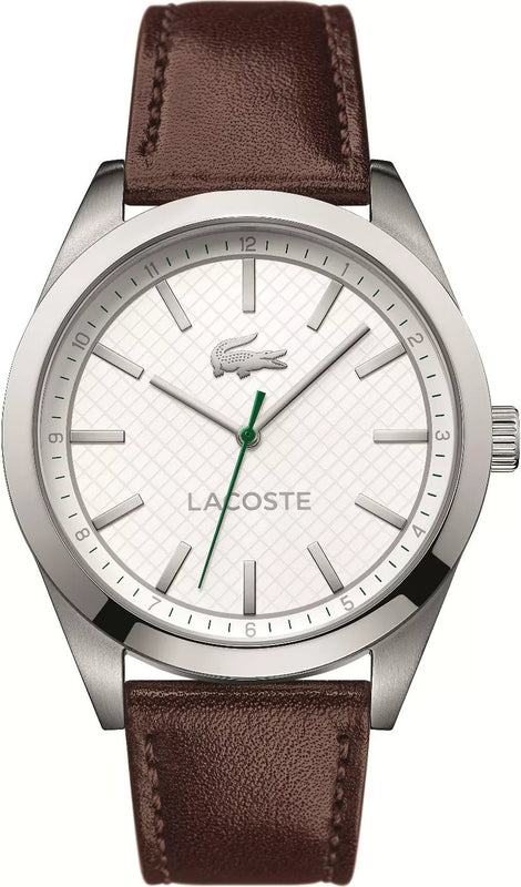Lacoste Edmonton White Dial Brown Leather Strap Watch for Men - 2010893