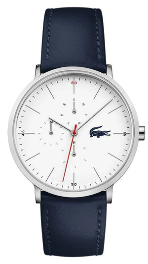 Lacoste Moon Multifunction White Dial Blue Leather Strap Watch for Men - 2010975