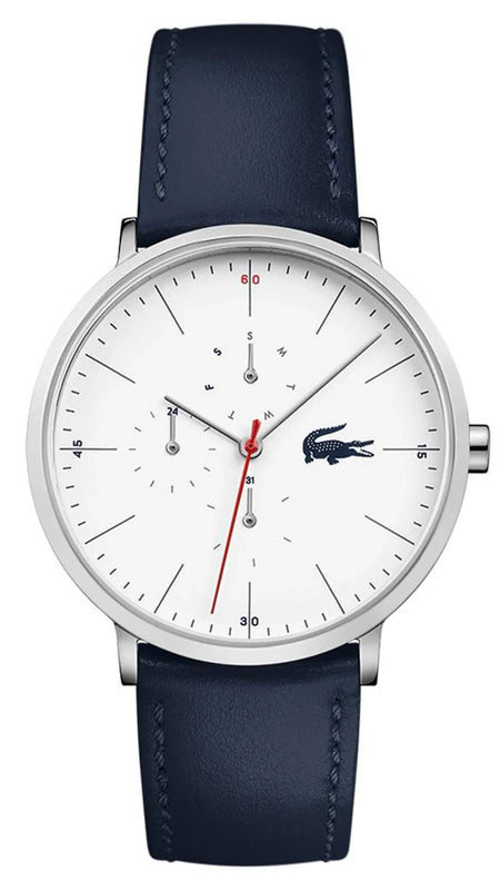Lacoste Moon Multifunction White Dial Blue Leather Strap Watch for Men - 2010975