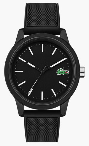 Lacoste 12.12 Black Dial Black Silicon Strap Watch for Men - 2010986