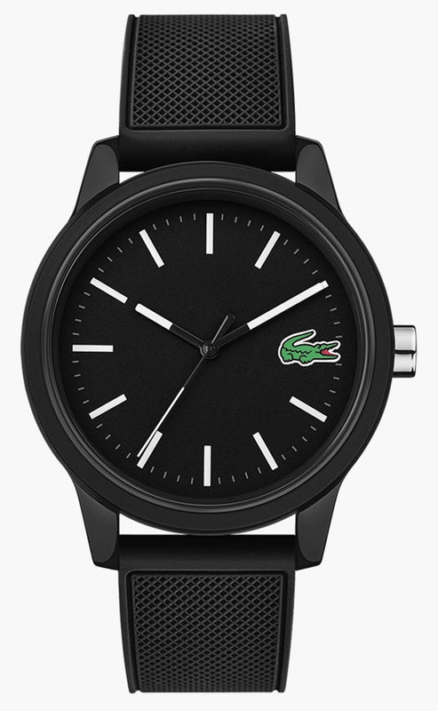Lacoste 12.12 Black Dial Black Silicon Strap Watch for Men - 2010986