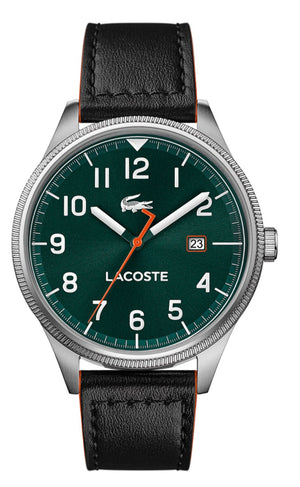 Lacoste Continental Green Dial Black Leather Strap Watch for Men - 2011019