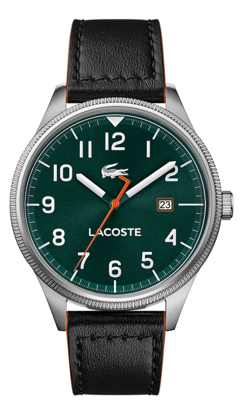 Lacoste Continental Green Dial Black Leather Strap Watch for Men - 2011019