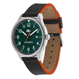 Lacoste Continental Green Dial Black Leather Strap Watch for Men - 2011019