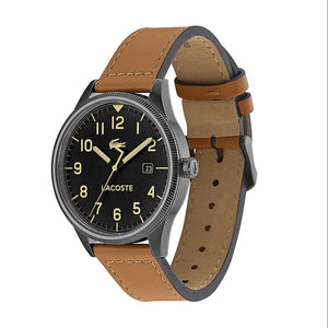 Lacoste Continental Black Dial Brown Leather Strap Watch for Men - 2011021
