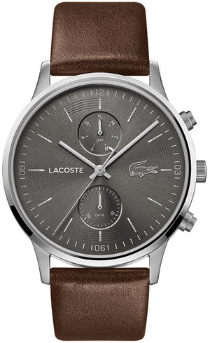 Lacoste Madrid Gray Dial Brown Leather Strap Watch for Men - 2011066
