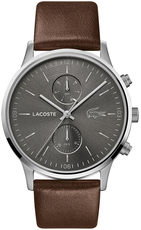 Lacoste Madrid Gray Dial Brown Leather Strap Watch for Men - 2011066