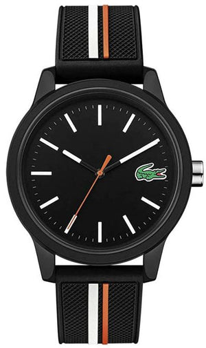 Lacoste 12.12 Black Dial Black Silicon Strap Watch for Men - 2011071