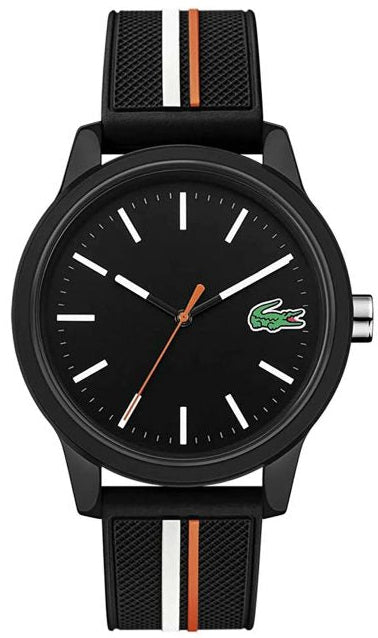 Lacoste 12.12 Black Dial Black Silicon Strap Watch for Men - 2011071