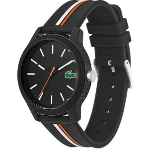 Lacoste 12.12 Black Dial Black Silicon Strap Watch for Men - 2011071