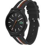 Lacoste 12.12 Black Dial Black Silicon Strap Watch for Men - 2011071
