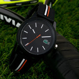 Lacoste 12.12 Black Dial Black Silicon Strap Watch for Men - 2011071