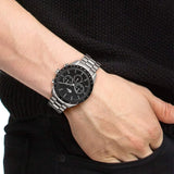 Lacoste Boston Chronograph Black Dial Silver Steel Strap Watch for Men - 2011079