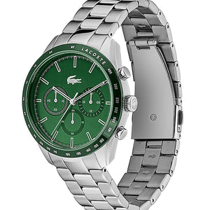 Lacoste Boston Chronograph Green Dial Silver Steel Strap Watch for Men - 2011080