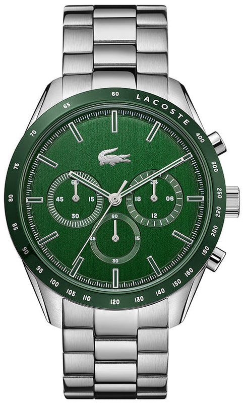 Lacoste Boston Chronograph Green Dial Silver Steel Strap Watch for Men - 2011080