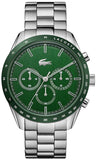 Lacoste Boston Chronograph Green Dial Silver Steel Strap Watch for Men - 2011080