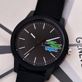 Lacoste 12.12 Black Dial Black Silicon Strap Watch for Men - 2011134