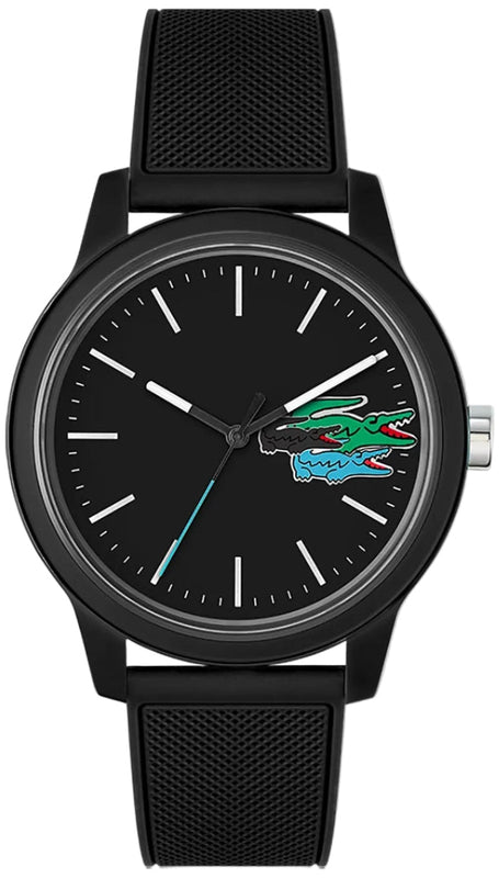 Lacoste 12.12 Black Dial Black Silicon Strap Watch for Men - 2011134
