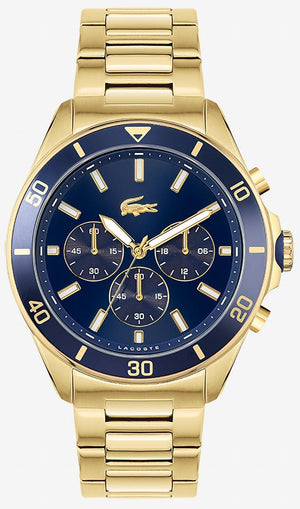 Lacoste Tiebreaker Chronograph Blue Dial Gold Steel Strap Watch for Men - 2011151