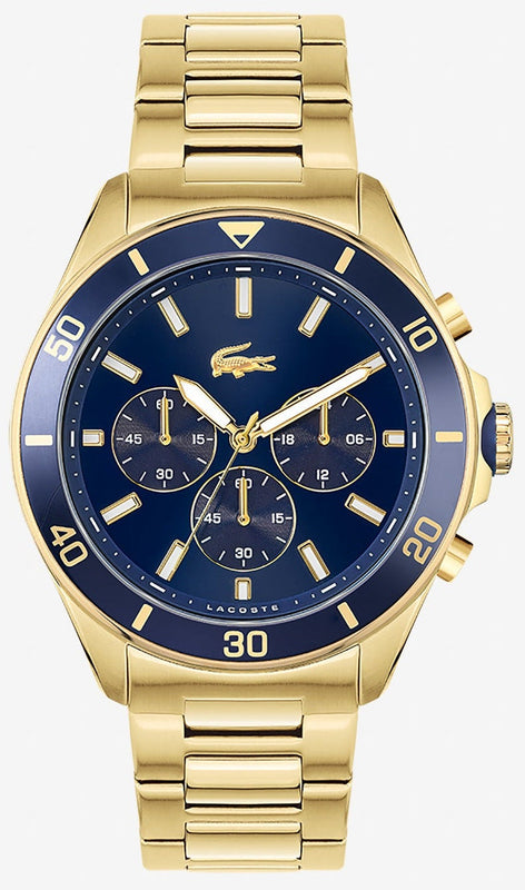 Lacoste Tiebreaker Chronograph Blue Dial Gold Steel Strap Watch for Men - 2011151