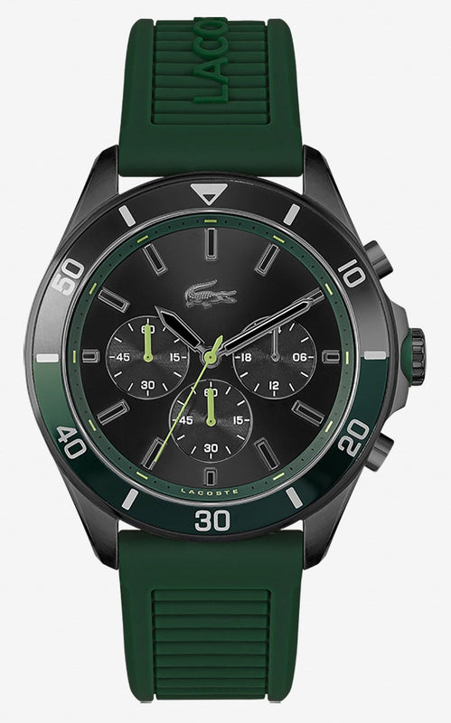 Lacoste Tiebreaker Chronograph Black Dial Green Silicon Strap Watch for Men - 2011153