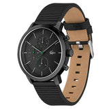 Lacoste Replay Chronograph Black Dial Black Leather Strap Watch for Men - 2011177