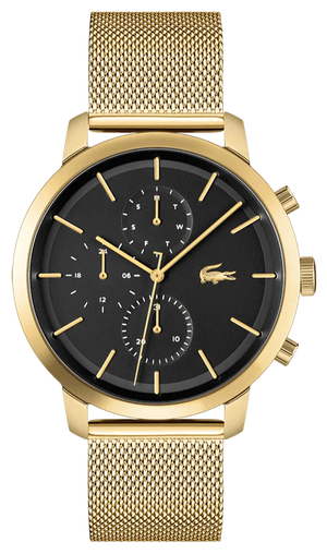 Lacoste Replay Chronograph Black Dial Gold Steel Strap Watch for Men - 2011195