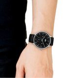 Lacoste Club Multidial Black Dial Black Leather Strap Watch for Men - 2011226