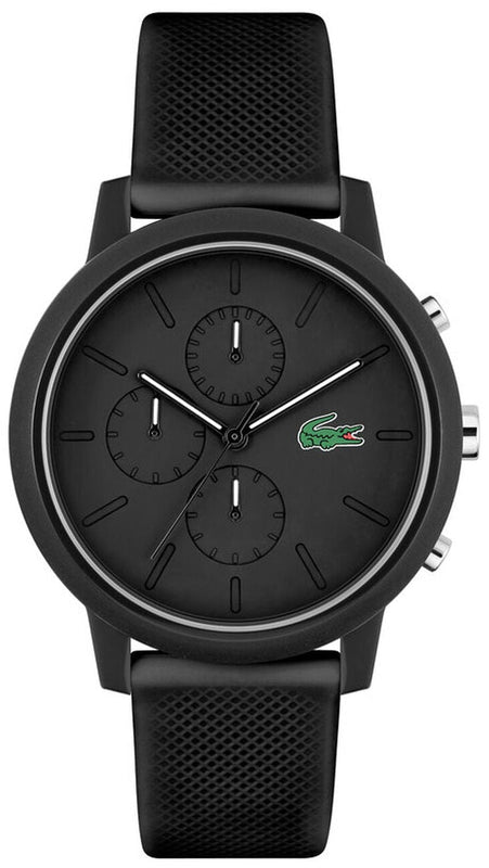 Lacoste 12.12 Chronograph Black Dial Black Silicon Strap Watch for Men - 2011243