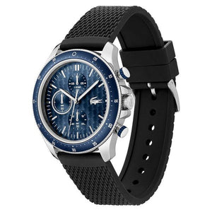 Lacoste Neoheritage Chronograph Blue Dial Black Silicone Strap Watch for Men - 2011252