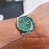 Lacoste Neoheritage Chronograph Green Dial Silver Steel Strap Watch for Men - 2011255
