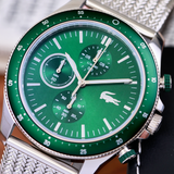 Lacoste Neoheritage Chronograph Green Dial Silver Steel Strap Watch for Men - 2011255