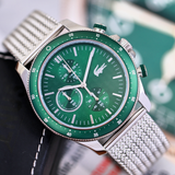 Lacoste Neoheritage Chronograph Green Dial Silver Steel Strap Watch for Men - 2011255