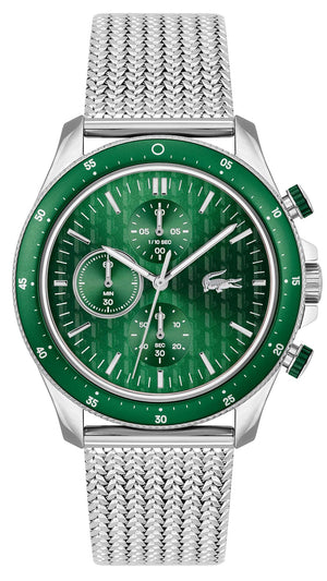 Lacoste Neoheritage Chronograph Green Dial Silver Steel Strap Watch for Men - 2011255