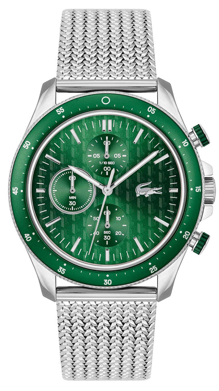 Lacoste Neoheritage Chronograph Green Dial Silver Steel Strap Watch for Men - 2011255
