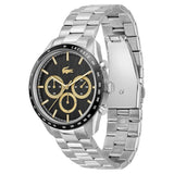 Lacoste Boston Chronograph Black Dial Silver Steel Strap Watch for Men - 2011272