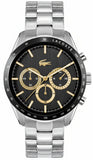 Lacoste Boston Chronograph Black Dial Silver Steel Strap Watch for Men - 2011272