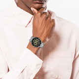 Lacoste Boston Chronograph Black Dial Silver Steel Strap Watch for Men - 2011272