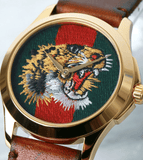 Gucci Le Marche Des Merveilles Red & Green Dial Brown Leather Strap Unisex Watch - YA126497