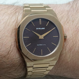 D1 Milano Ultra Thin Brown Dial Gold Steel Strap Watch for Men - D1-UTBJ13