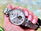 Emporio Armani Gianni T-Bar Automatic Silver Dial Silver Steel Strap Watch For Women - AR60022