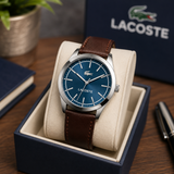 Lacoste Edmonton Blue Dial Brown Leather Strap Watch for Men - 2010889